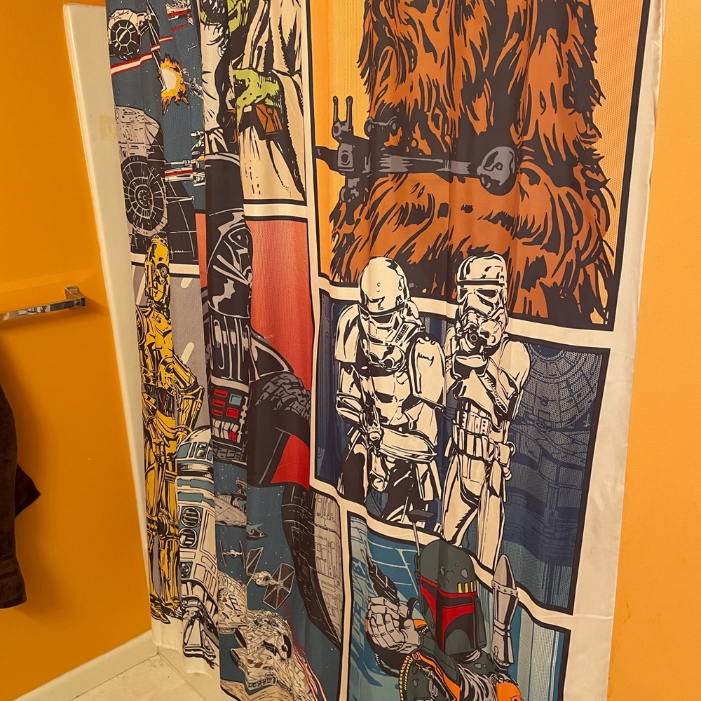 Star Wars shower curtain and hooks
